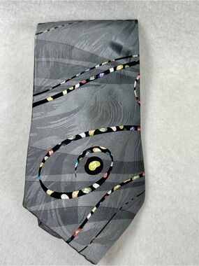 Jelly Belly Beanwear 100% Silk Neck Tie Gray Jelly Beans Abstract Swirls Novelty